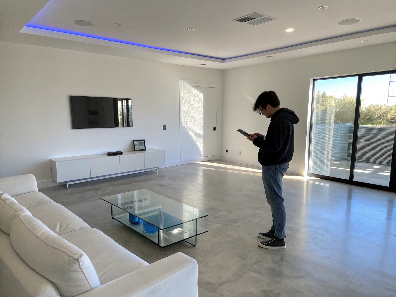 Minimalist living room with natural light