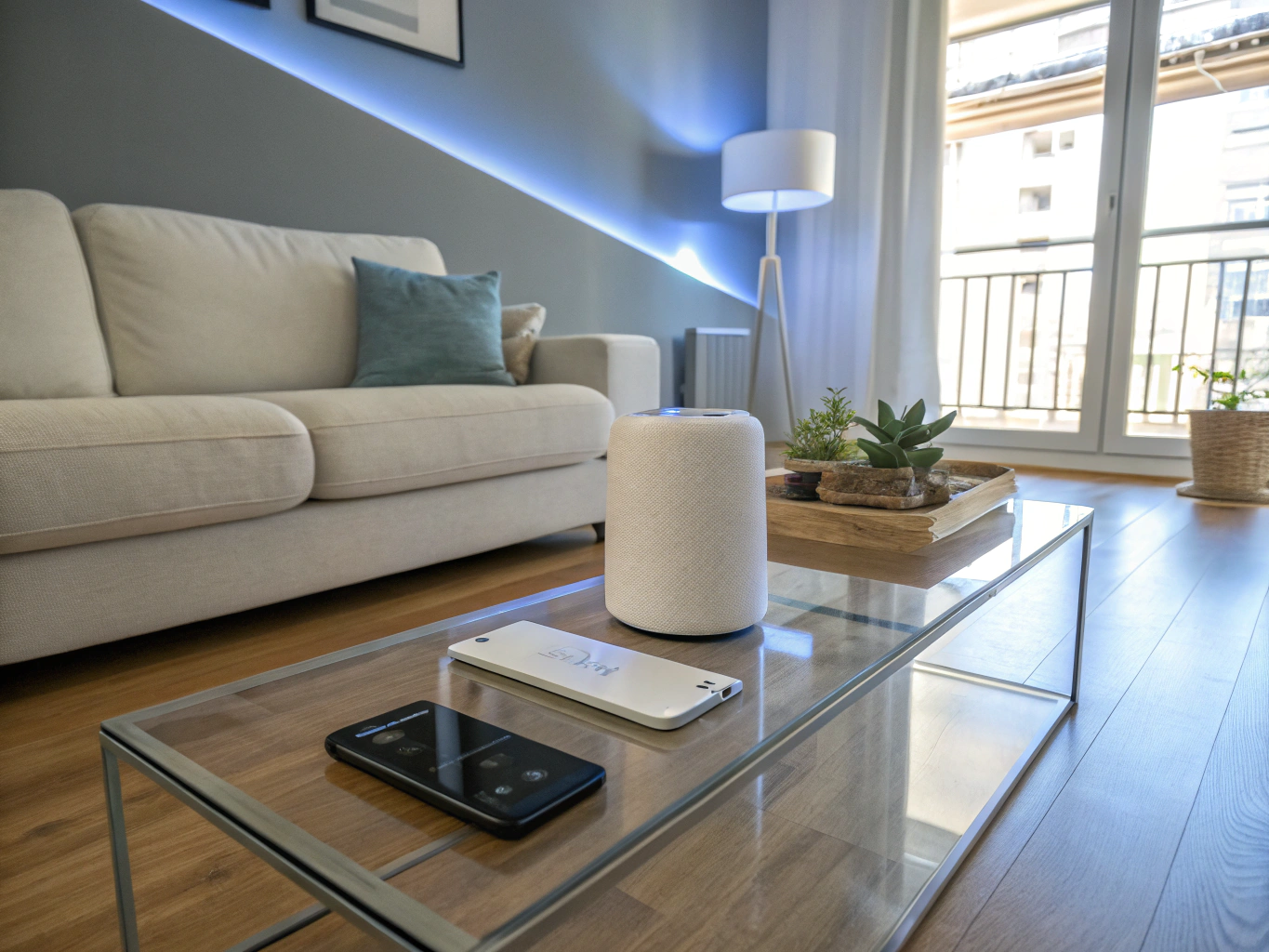Warmly lit modern home interior
